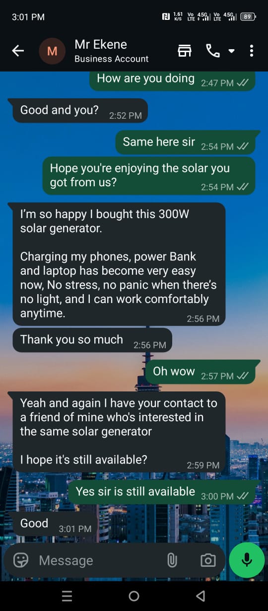 WhatsApp testimonial Mr Ekene