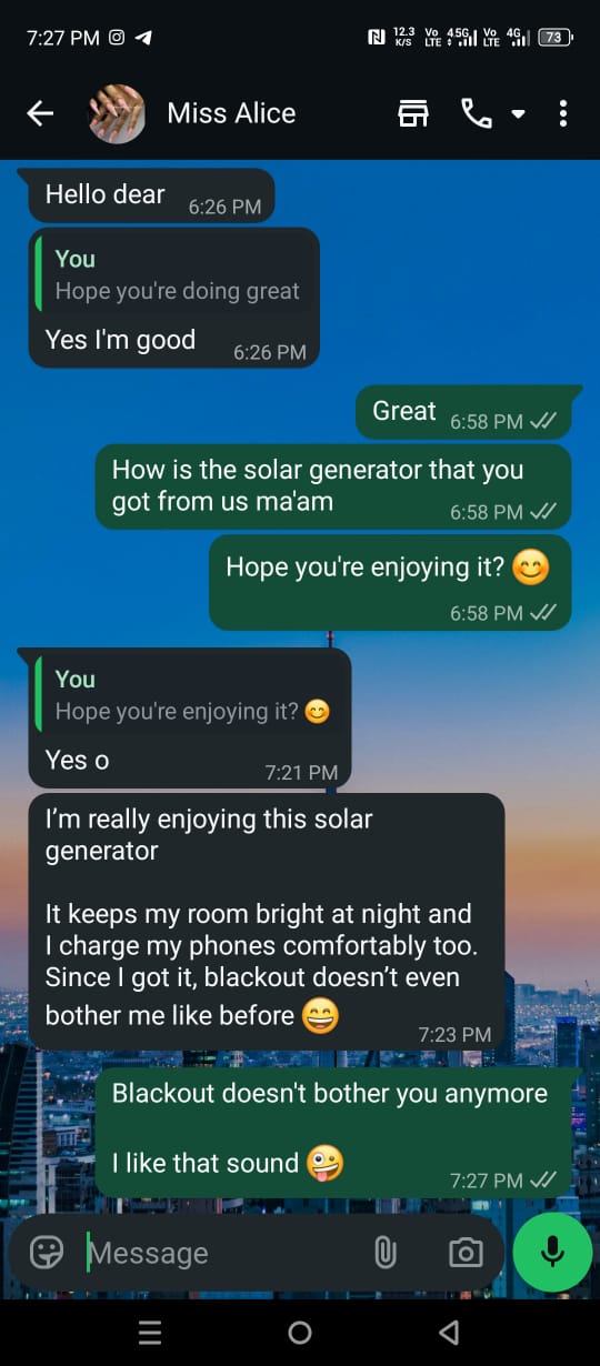 WhatsApp testimonial Miss Alice